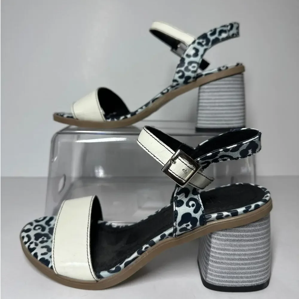 Girotti Summer Strap Sandals Italian Leather White Animal Print Size 38 US 7.5 - Picture 3 of 9